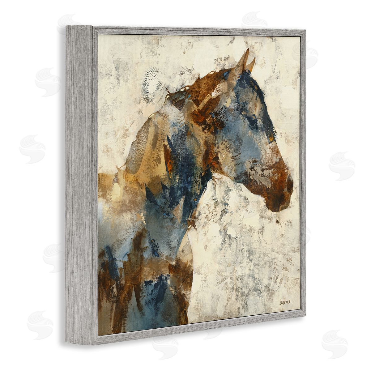 Earthy Abstract Layered Horse Grey Frame Print Wall Art, Home Decor by Scott Brems