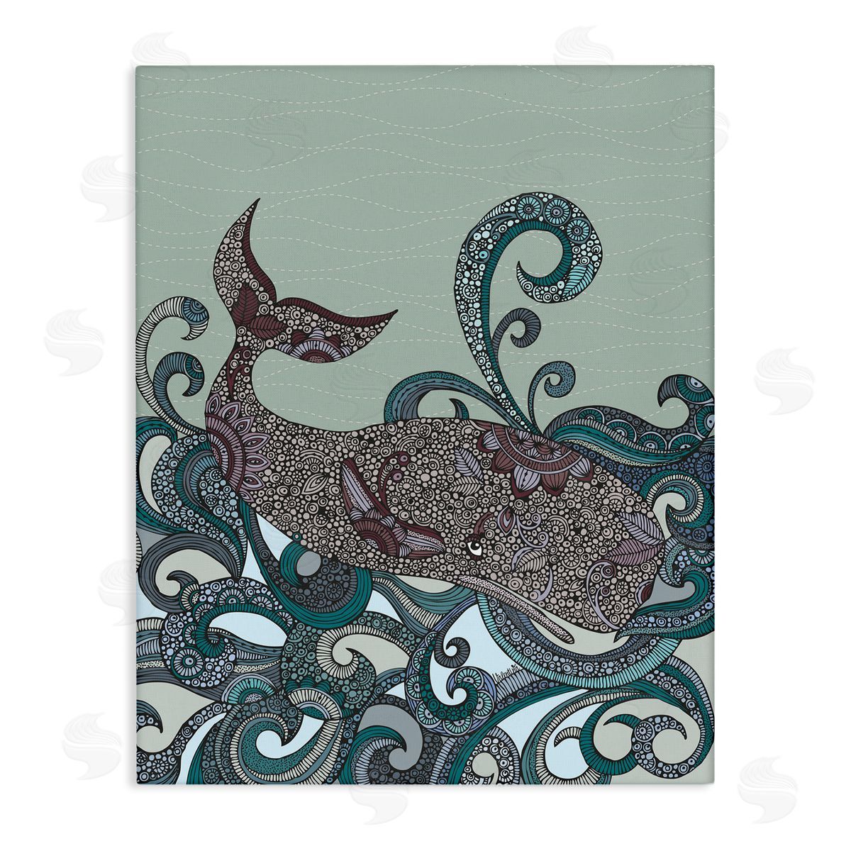 Valentina Harper Nautical Whale Surrounded Intricate Patterned Swirl Shapes  Stretched Canvas Wall Art Print