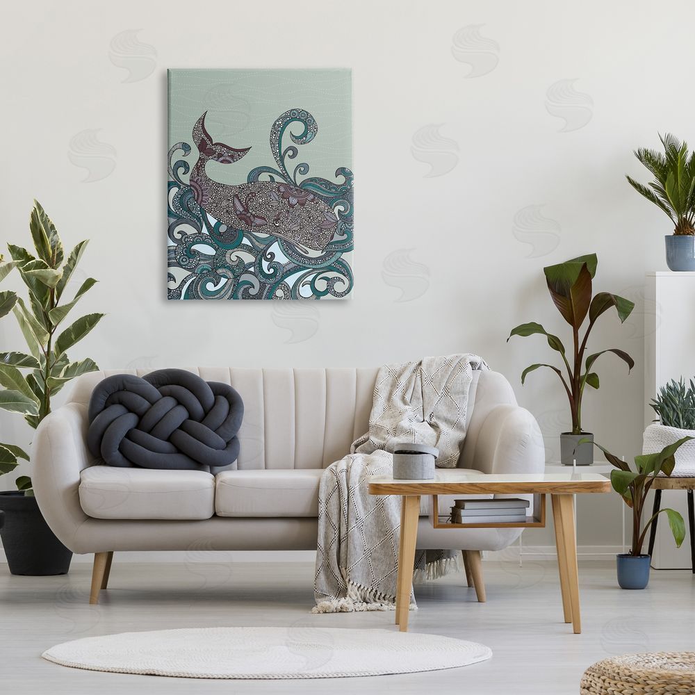 Valentina Harper Nautical Whale Surrounded Intricate Patterned Swirl Shapes  Canvas Wall Art Print in Room