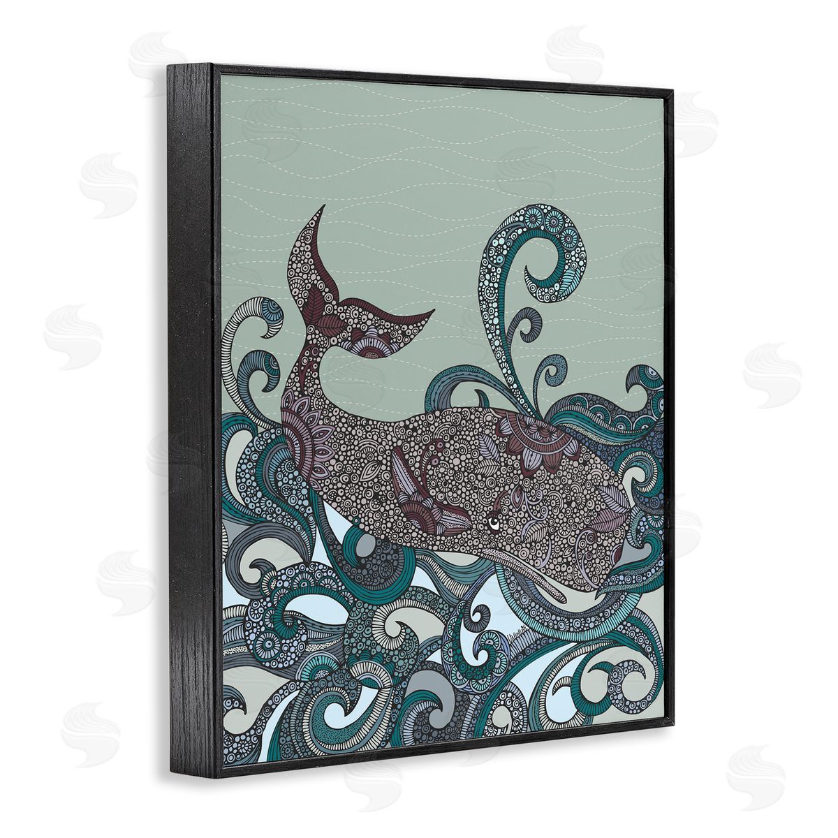Valentina Harper Nautical Whale Surrounded Intricate Patterned Swirl Shapes  Black Framed Giclee Wall Art Print
