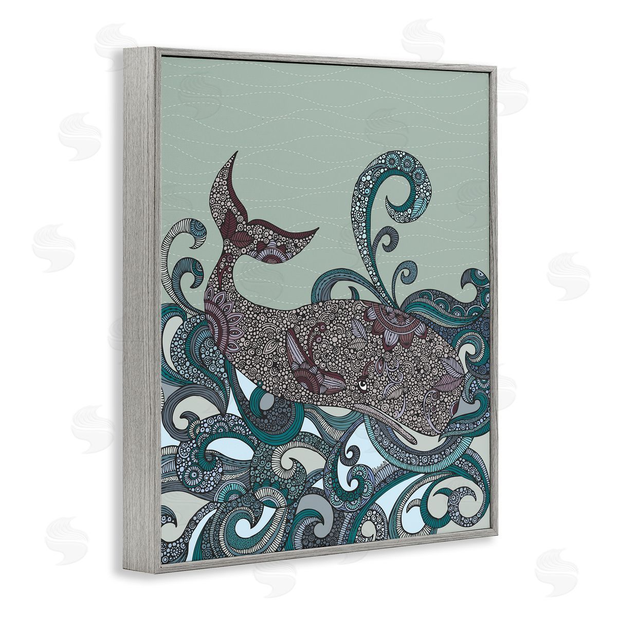 Valentina Harper Nautical Whale Surrounded Intricate Patterned Swirl Shapes  Gray Framed Giclee Wall Art Print