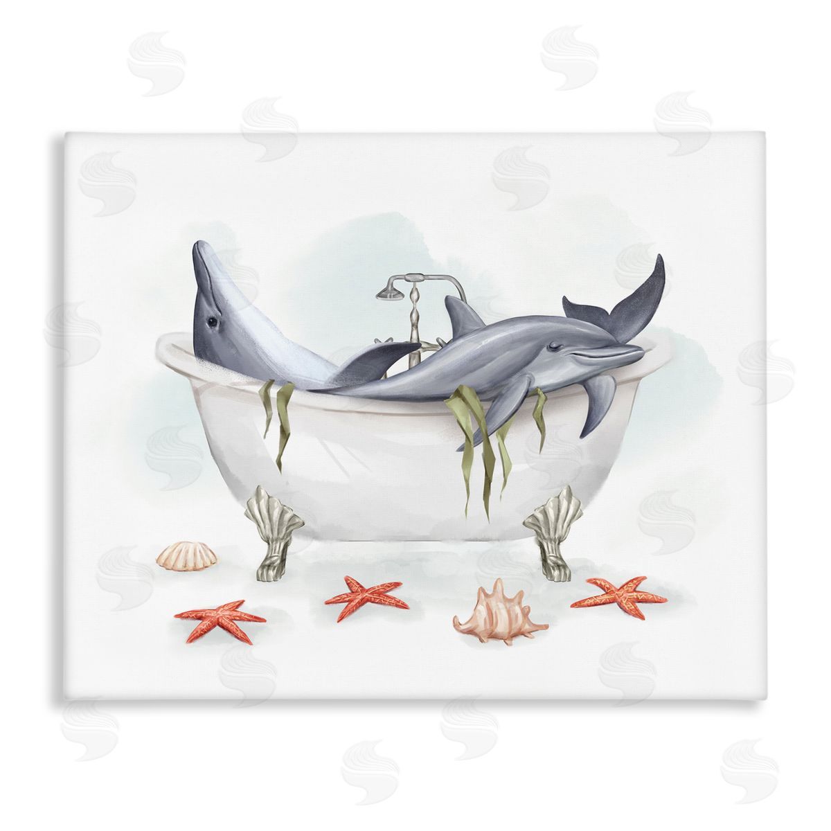 Relaxing Dolphins Swimming Bathtub Canvas Wall Art, Home Decor by Ziwei Li