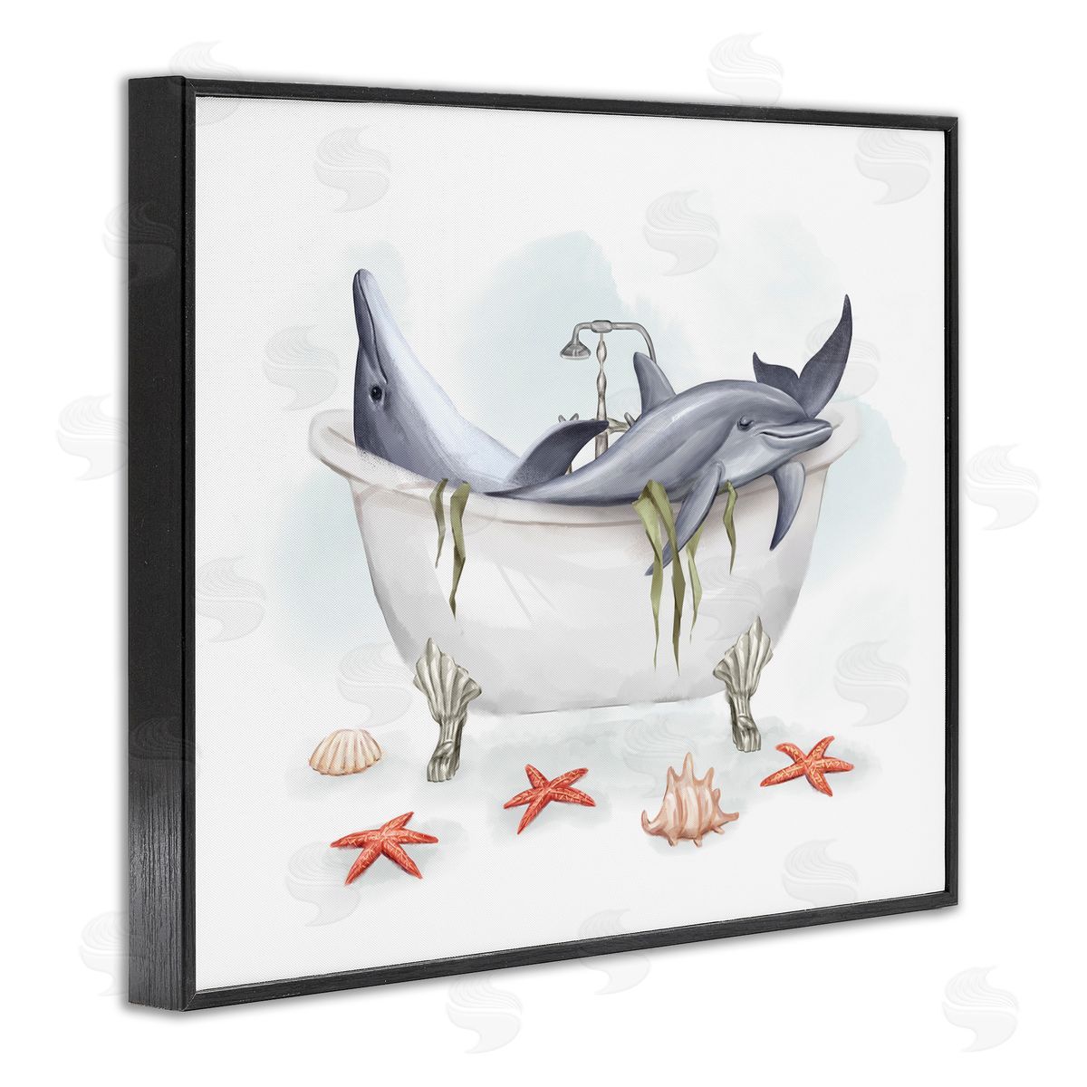 Relaxing Dolphins Swimming Bathtub Black Frame Print Wall Art, Home Decor by Ziwei Li