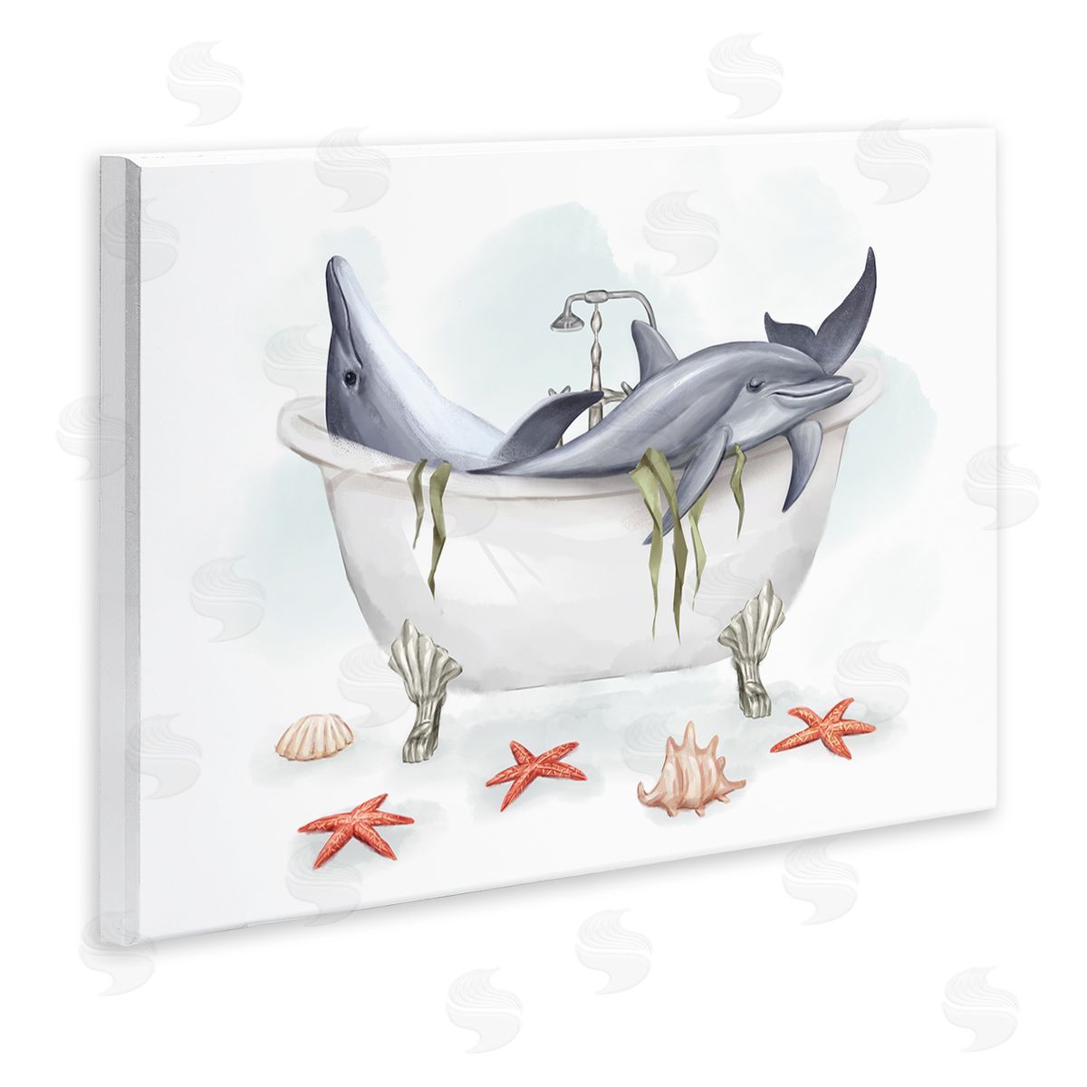 Relaxing Dolphins Swimming Bathtub Wood Plaque Wall Art, Home Decor by Ziwei Li