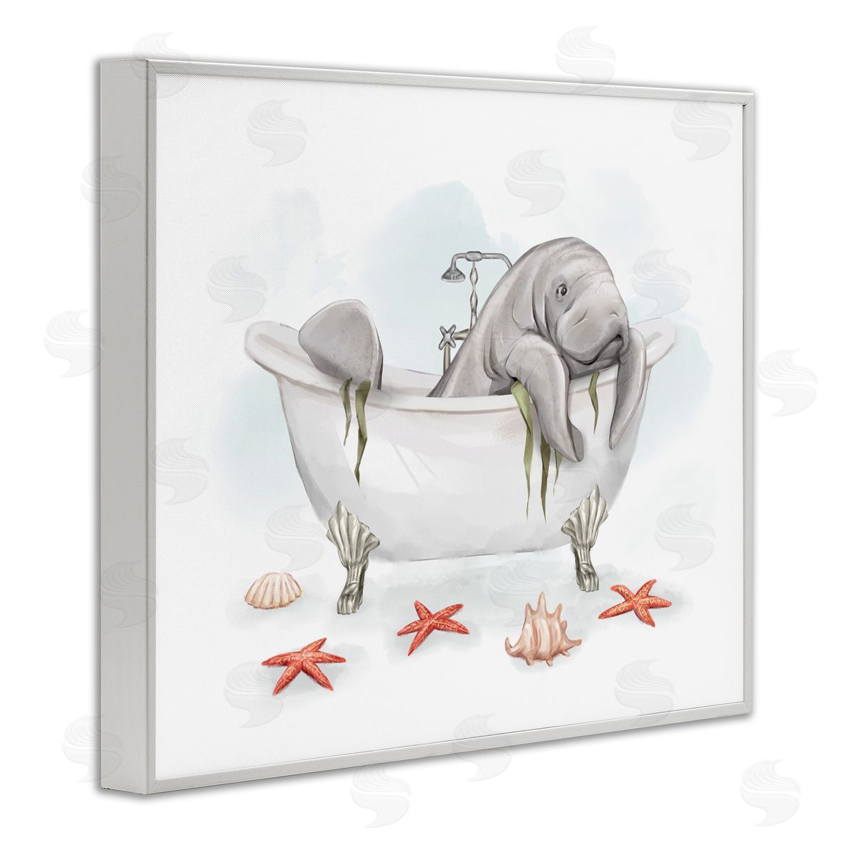 Manatee Sea Life in Bathtub White Frame Print Wall Art, Home Decor by Ziwei Li