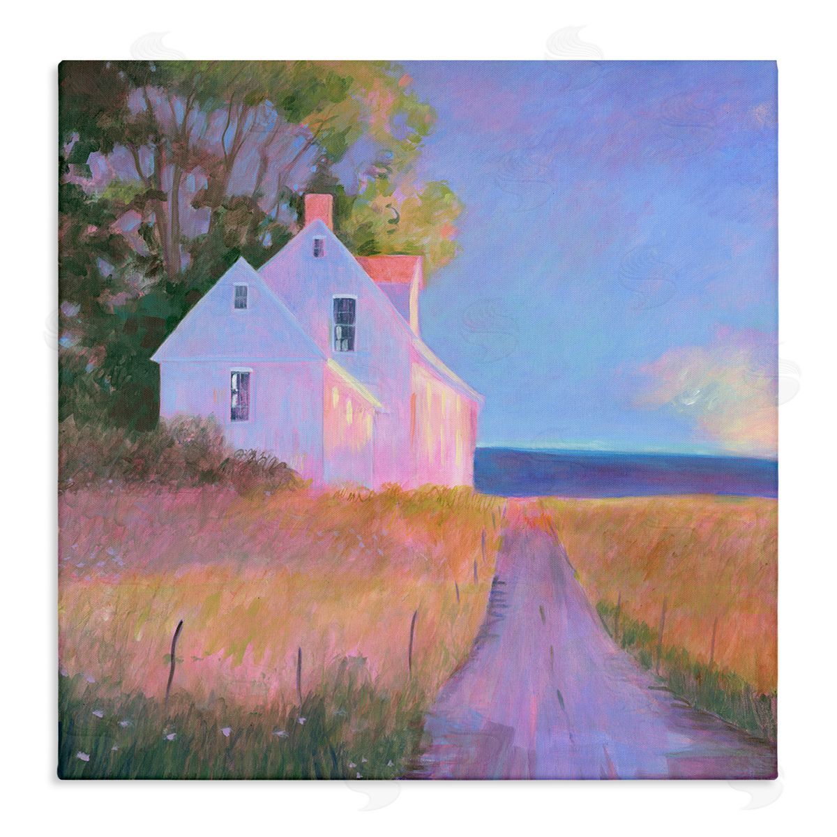 Sweetwater Warm Sunlit Rural Seaside Cottage Path Painting Stretched Canvas Wall Art Print