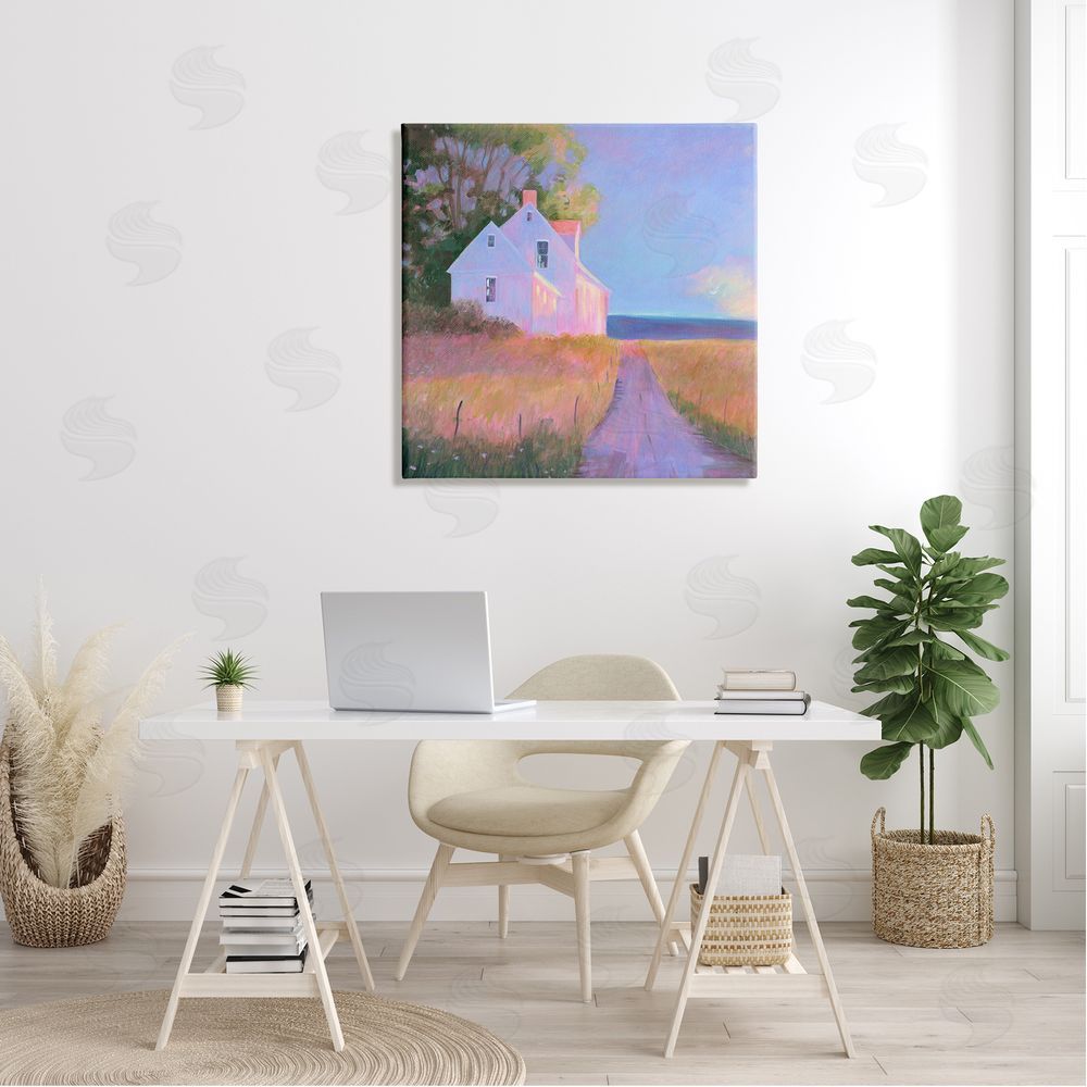 Sweetwater Warm Sunlit Rural Seaside Cottage Path Painting Canvas Wall Art in Room