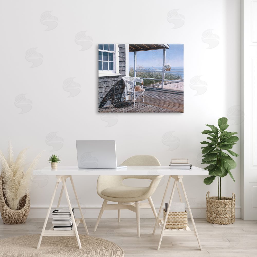 Tom Mielko Coastal Cottage Porch Chair Seaside Boardwalk Scenery Canvas Wall Art Print in Room