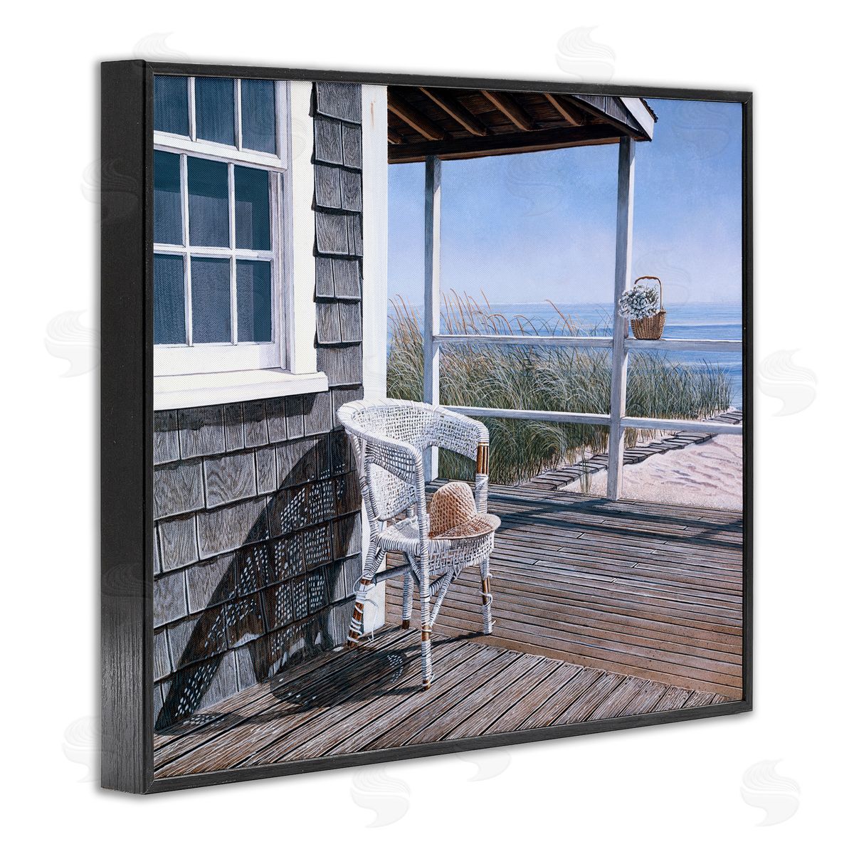 Tom Mielko Coastal Cottage Porch Chair Seaside Boardwalk Scenery Black Framed Giclee Wall Art Print