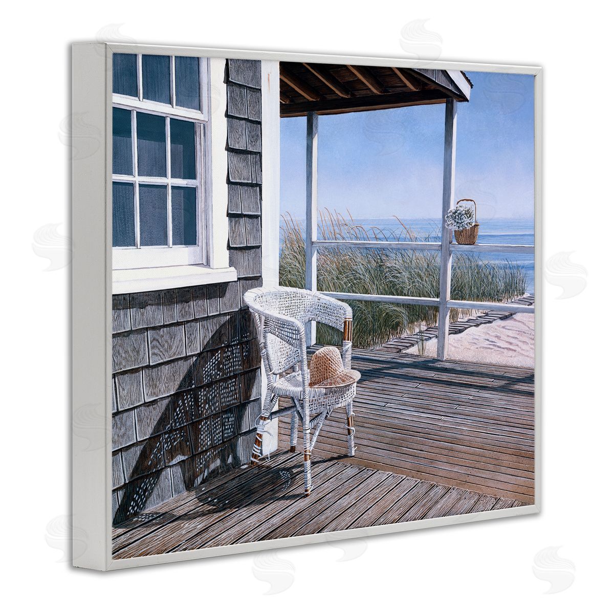 Tom Mielko Coastal Cottage Porch Chair Seaside Boardwalk Scenery White Framed Giclee Wall Art Print