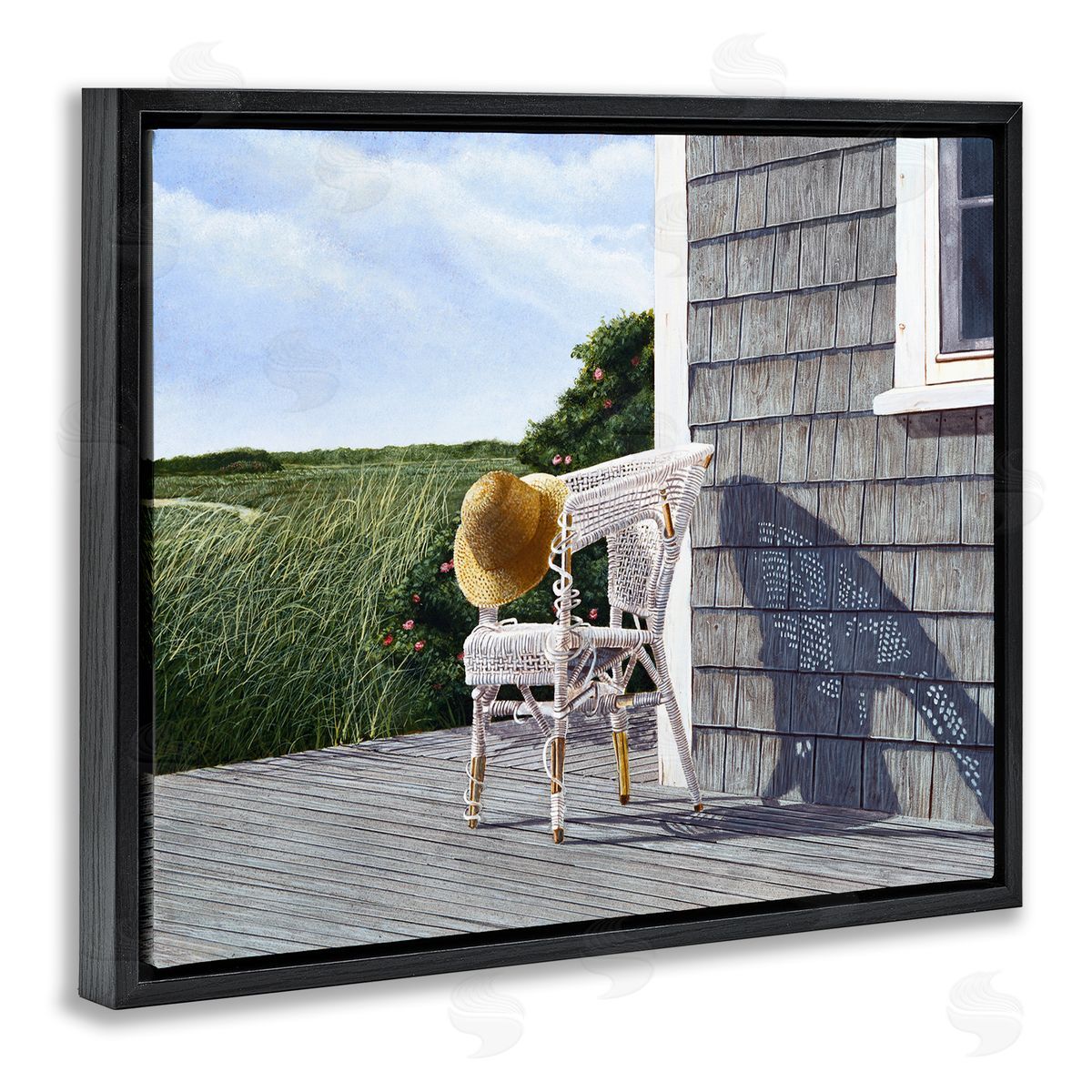 Tom Mielko Seaside Porch Landscape Rural Grassland Hills Black Floating Frame Canvas Wall Art Print