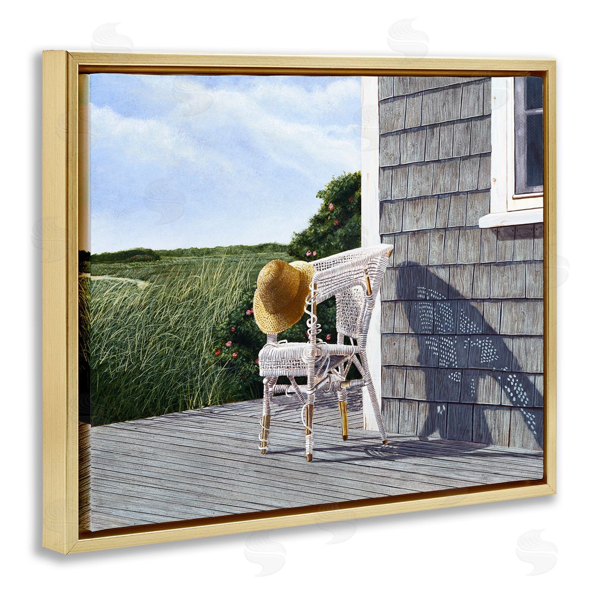 Tom Mielko Seaside Porch Landscape Rural Grassland Hills Gold Floating Frame Canvas Wall Art Print