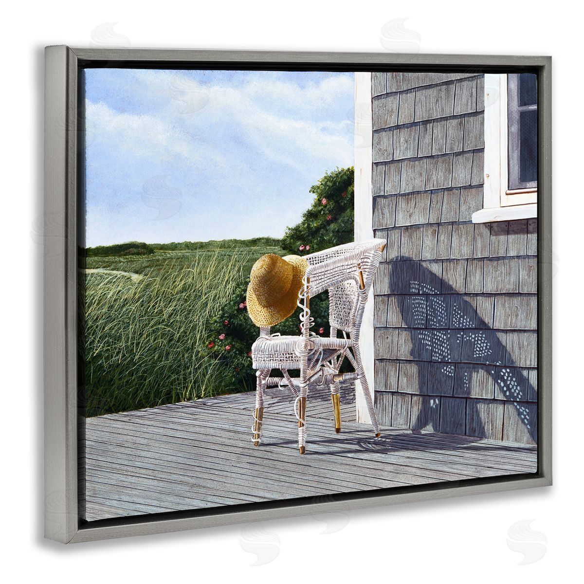 Tom Mielko Seaside Porch Landscape Rural Grassland Hills Gray Floating Frame Canvas Wall Art Print