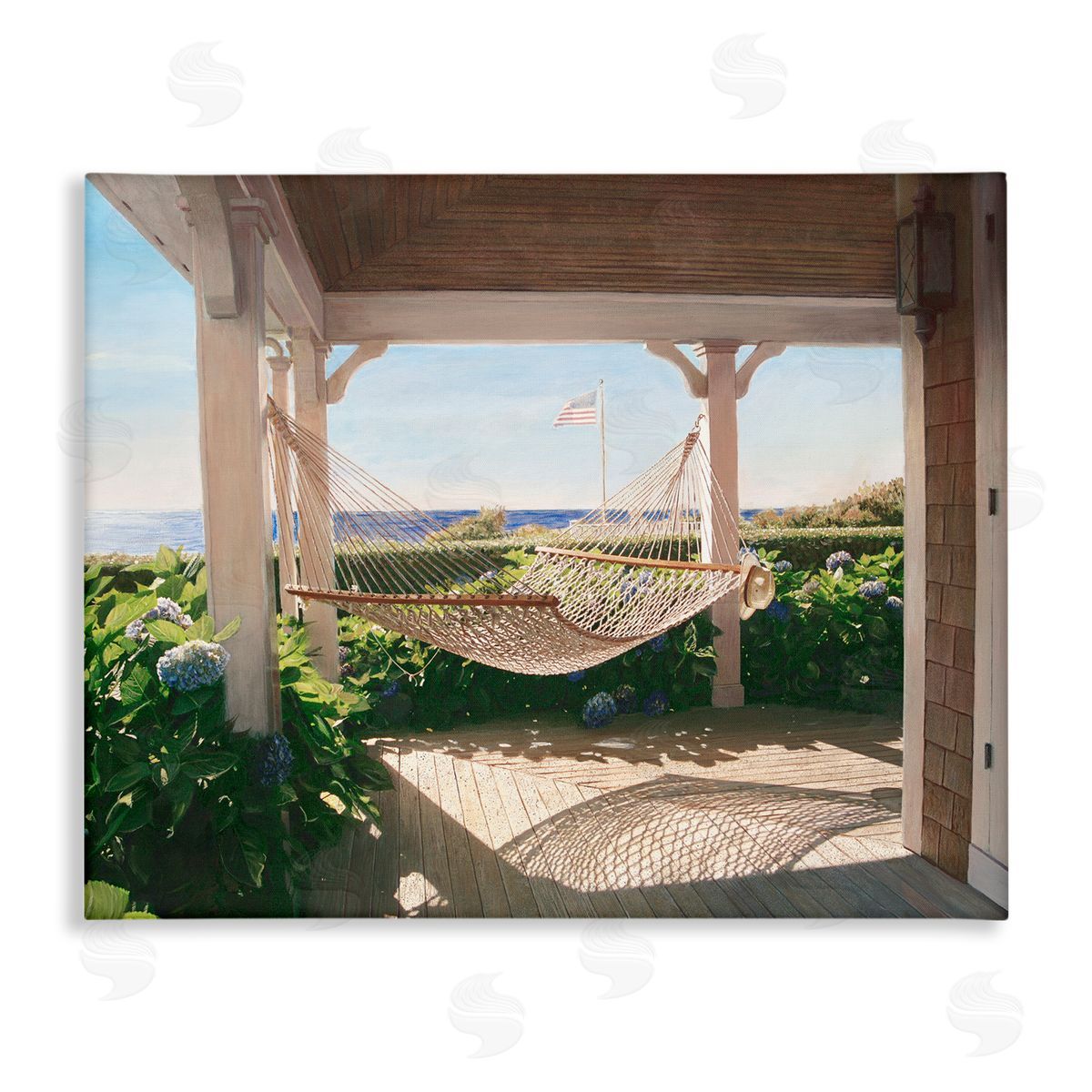Tranquil Hammock Sunlit Porch Canvas Wall Art, Home Decor by Tom Mielko
