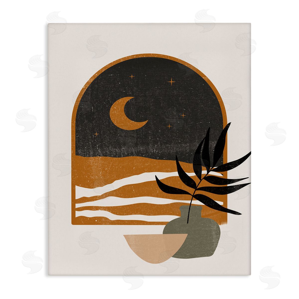 JJ House LLC Lovely Night Sky Desert Moon Scene Through Window  Stretched Canvas Wall Art Print