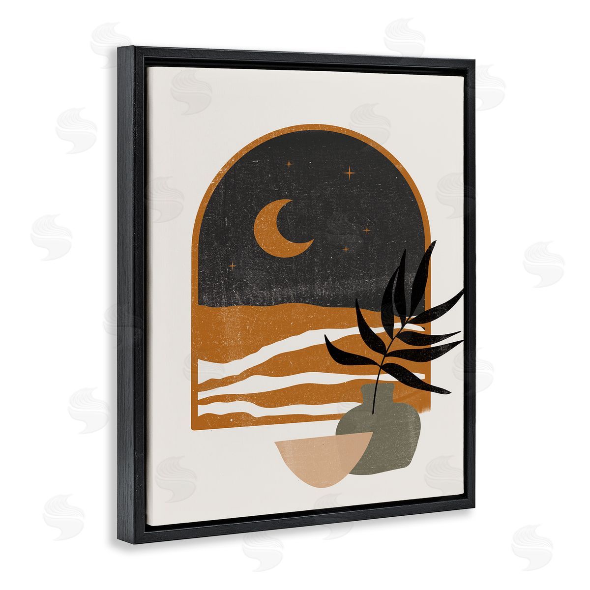 JJ House LLC Lovely Night Sky Desert Moon Scene Through Window  Black Floating Frame Canvas Wall Art Print