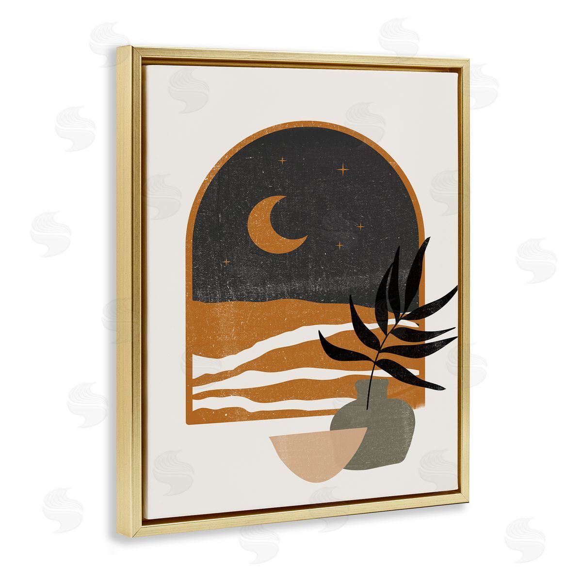 JJ House LLC Lovely Night Sky Desert Moon Scene Through Window  Gold Floating Frame Canvas Wall Art Print