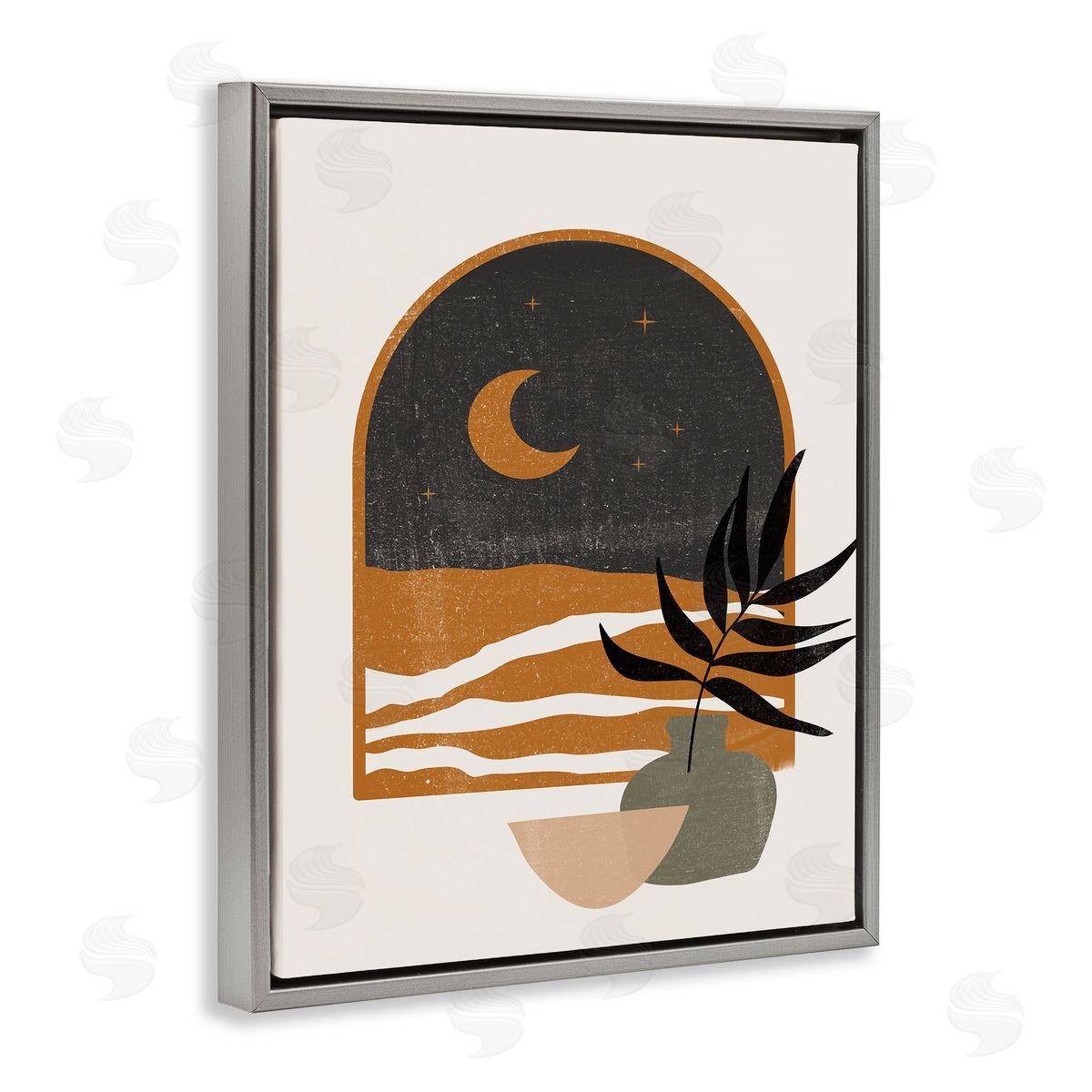 JJ House LLC Lovely Night Sky Desert Moon Scene Through Window  Gray Floating Frame Canvas Wall Art Print