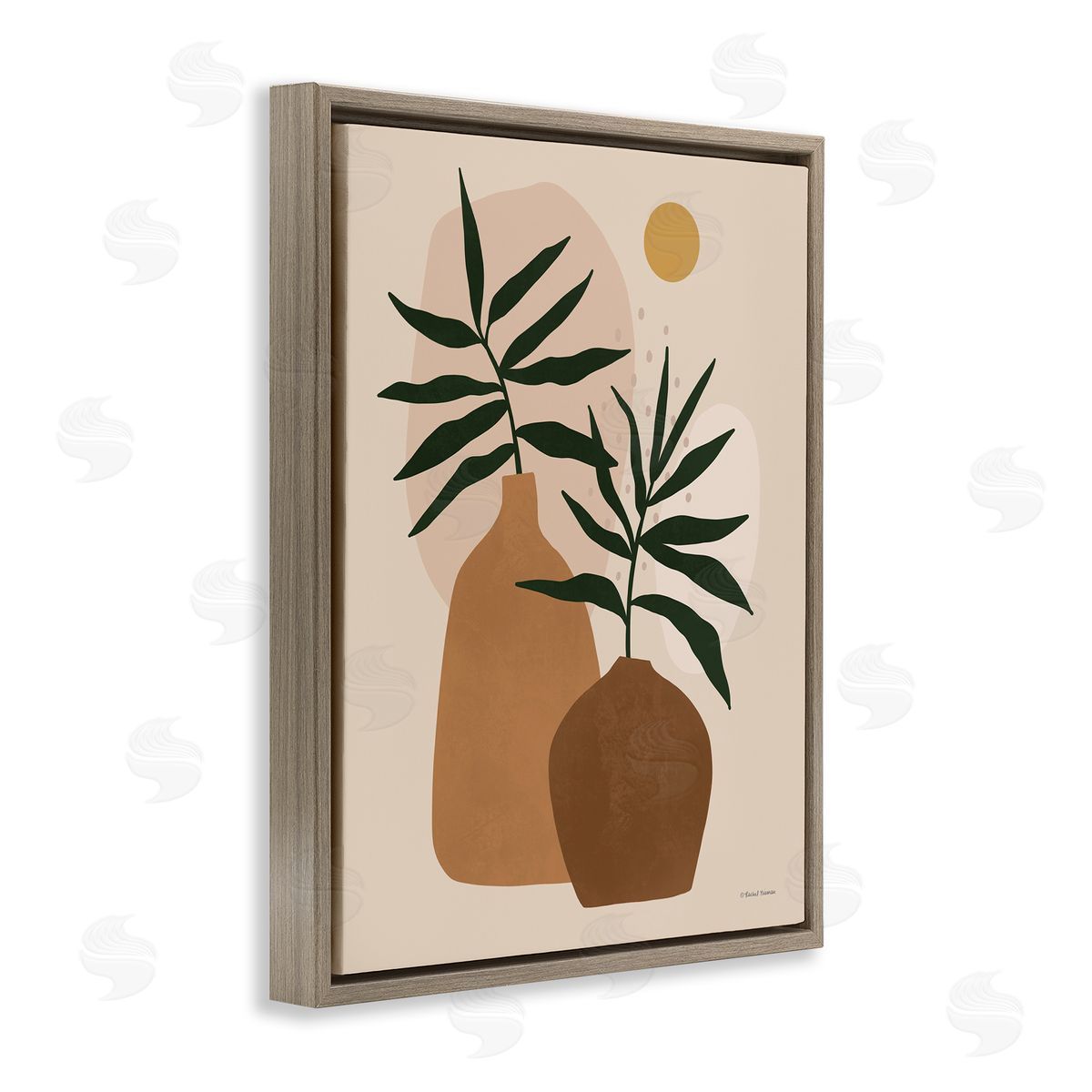 Rachel Nieman Potted Plant Vases Cutout Abstract Botanical Shapes  Brown Floating Frame Canvas Wall Art Print