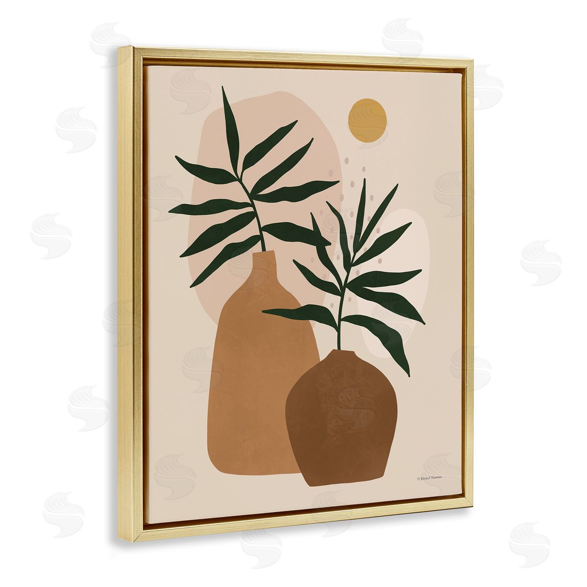 Rachel Nieman Potted Plant Vases Cutout Abstract Botanical Shapes  Gold Floating Frame Canvas Wall Art Print