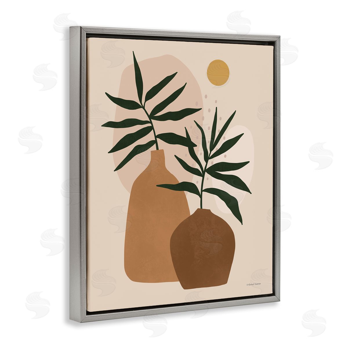 Rachel Nieman Potted Plant Vases Cutout Abstract Botanical Shapes  Gray Floating Frame Canvas Wall Art Print