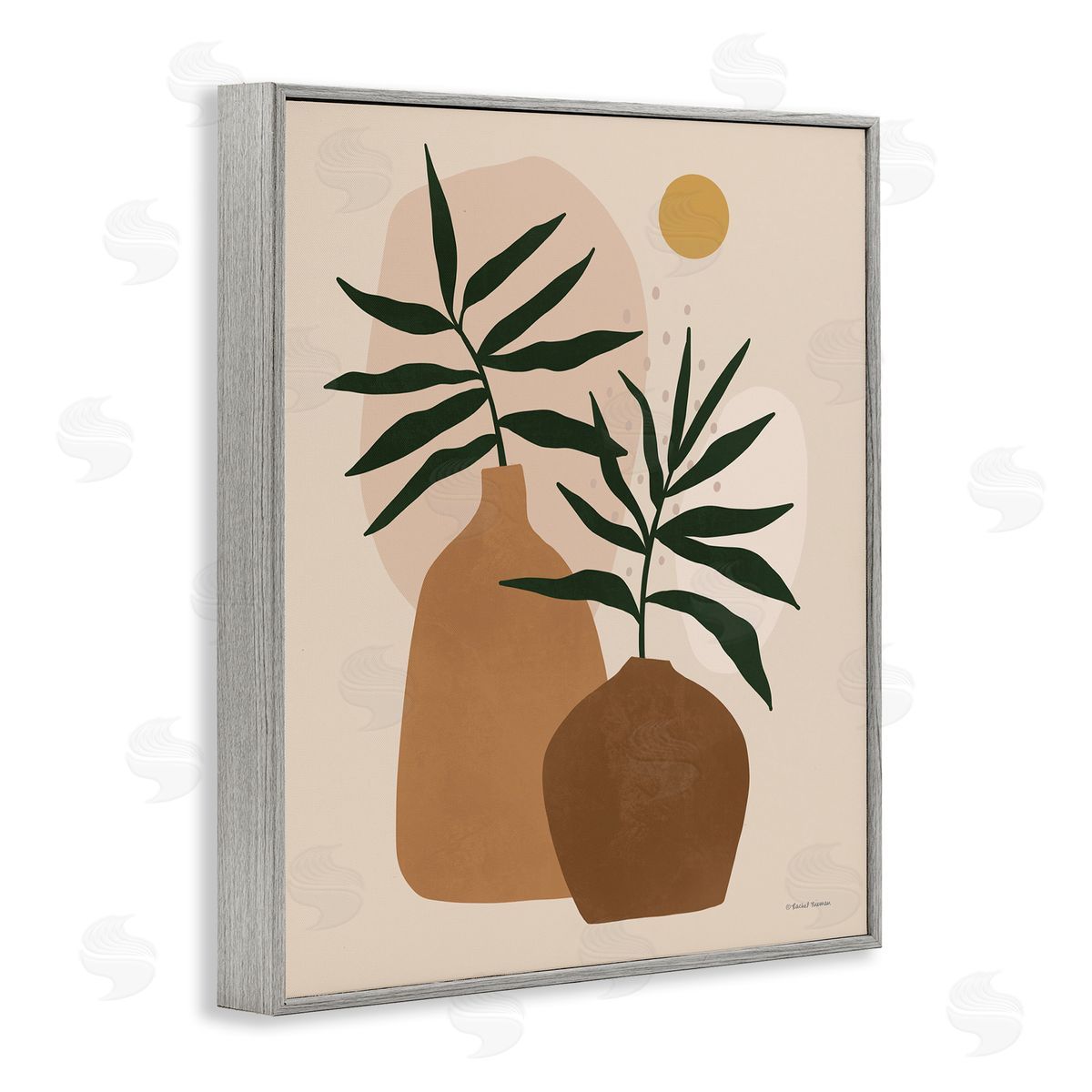 Rachel Nieman Potted Plant Vases Cutout Abstract Botanical Shapes  Gray Framed Giclee Wall Art Print