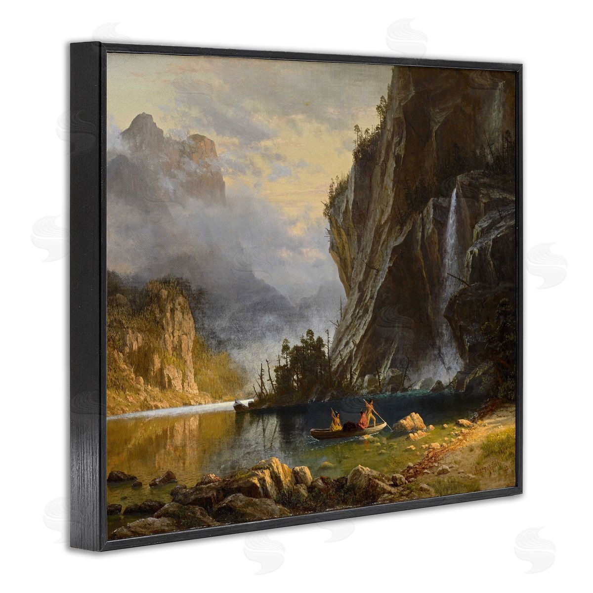 one1000paintings Indians Spear Fishing Classic Albert Bierstadt Painting Black Framed Giclee Wall Art Print