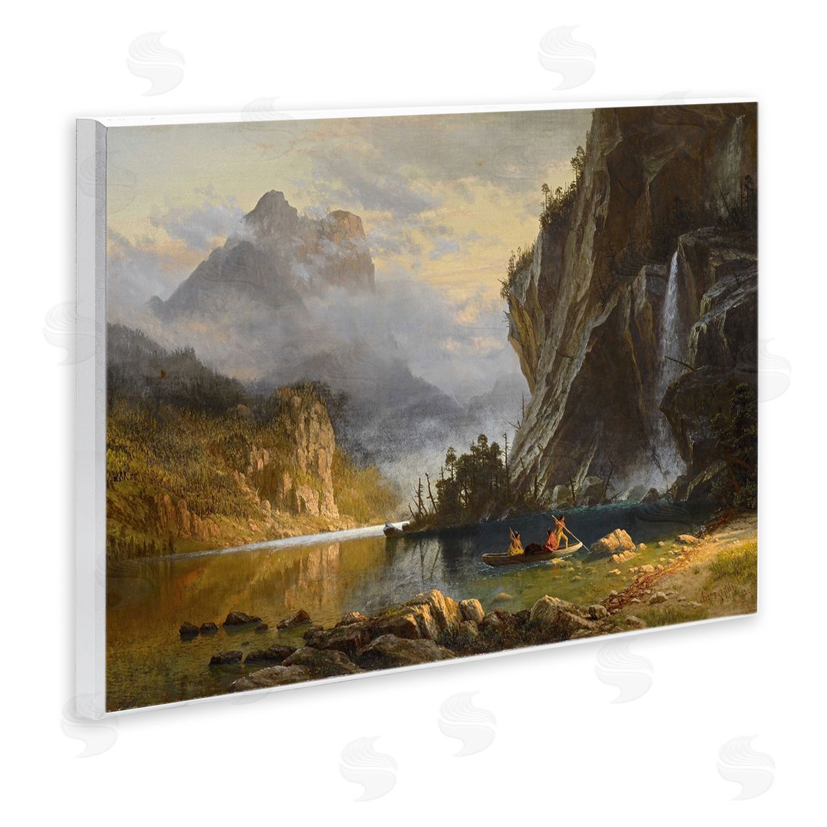 one1000paintings Indians Spear Fishing Classic Albert Bierstadt Painting Wall Plaque Art Print