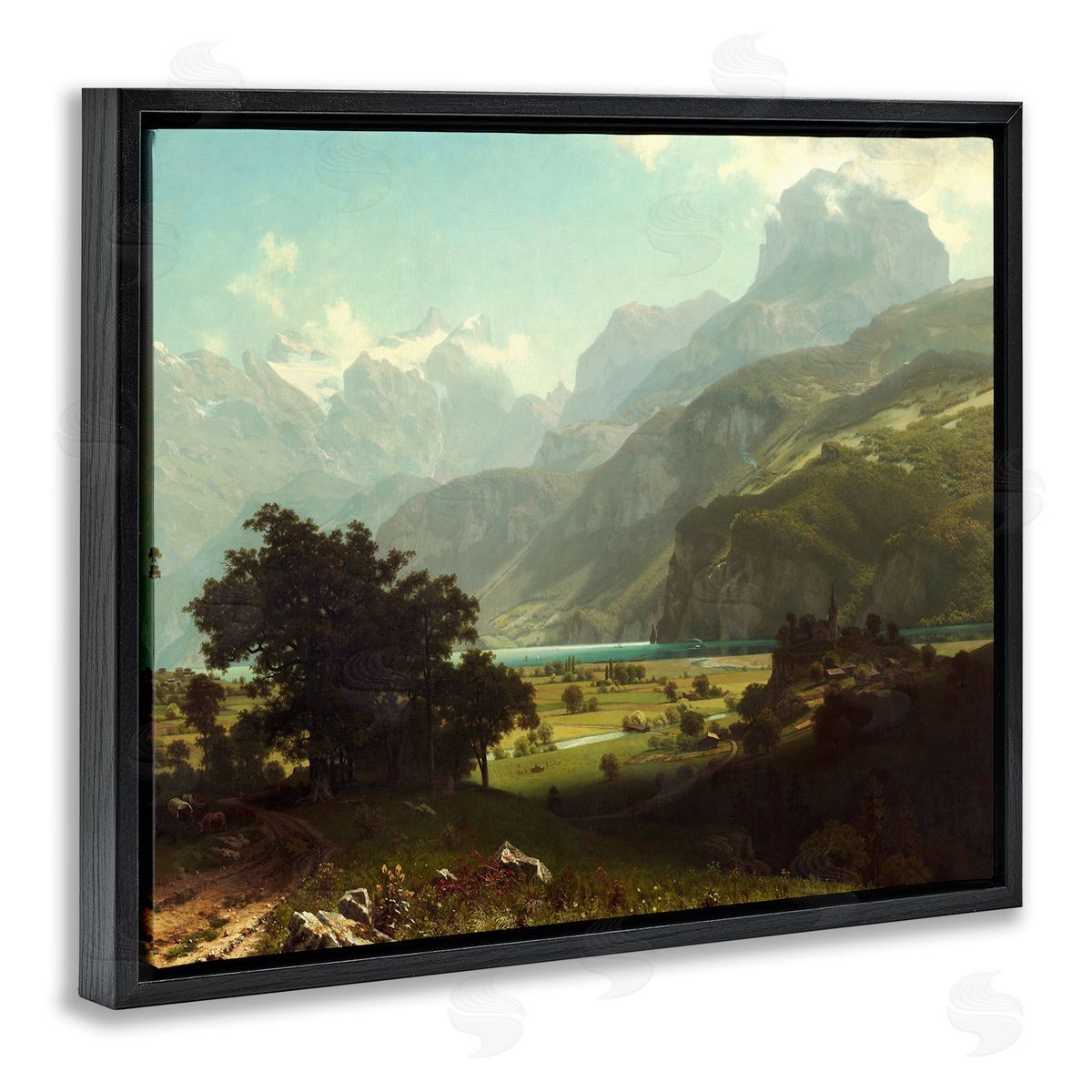 one1000paintings Lake Lucern Albert Bierstadt Classic Fine Landscape Painting Black Floating Frame Canvas Wall Art Print
