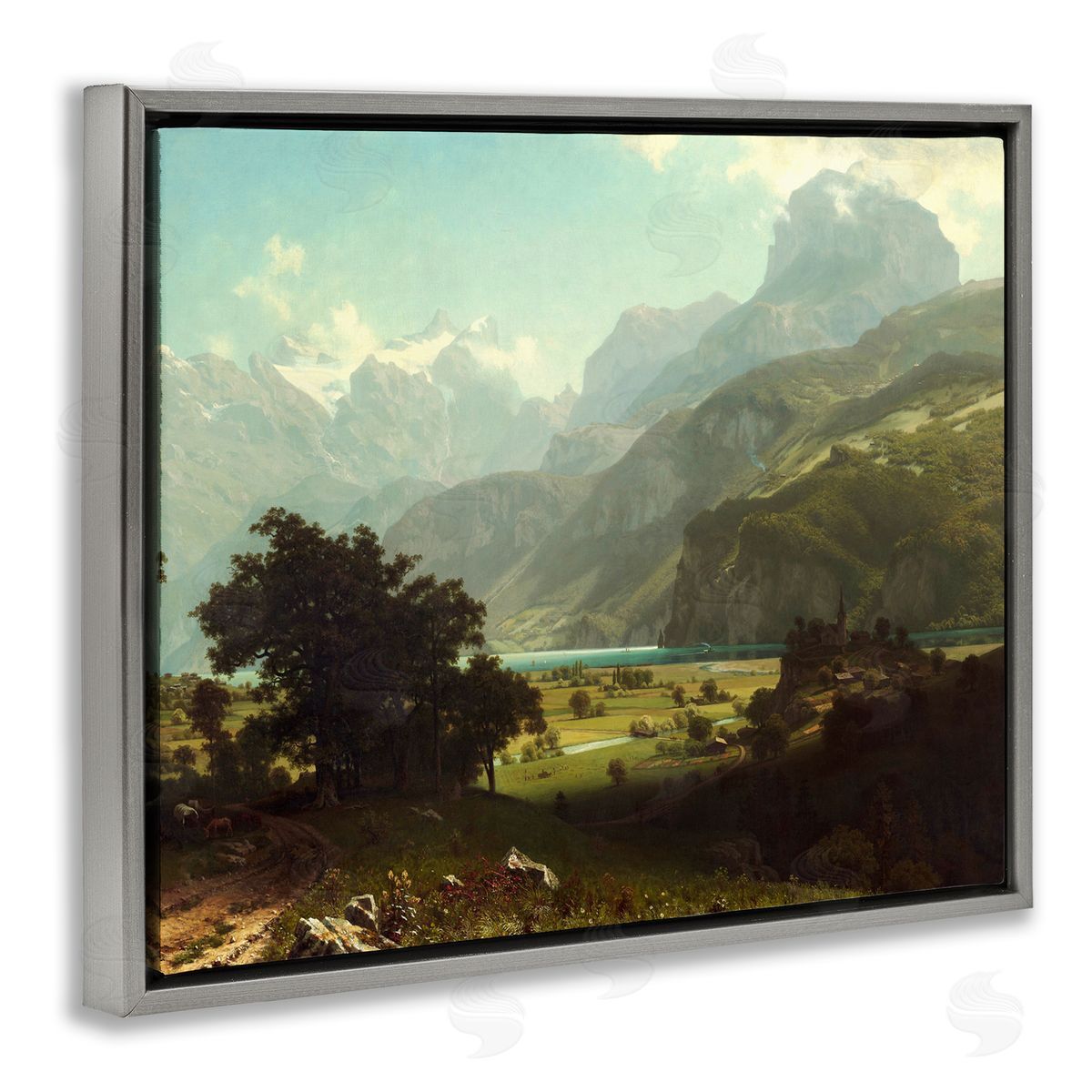 one1000paintings Lake Lucern Albert Bierstadt Classic Fine Landscape Painting Gray Floating Frame Canvas Wall Art Print