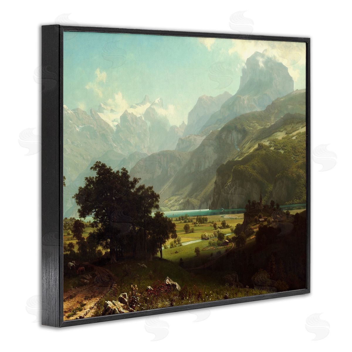 one1000paintings Lake Lucern Albert Bierstadt Classic Fine Landscape Painting Black Framed Giclee Wall Art Print