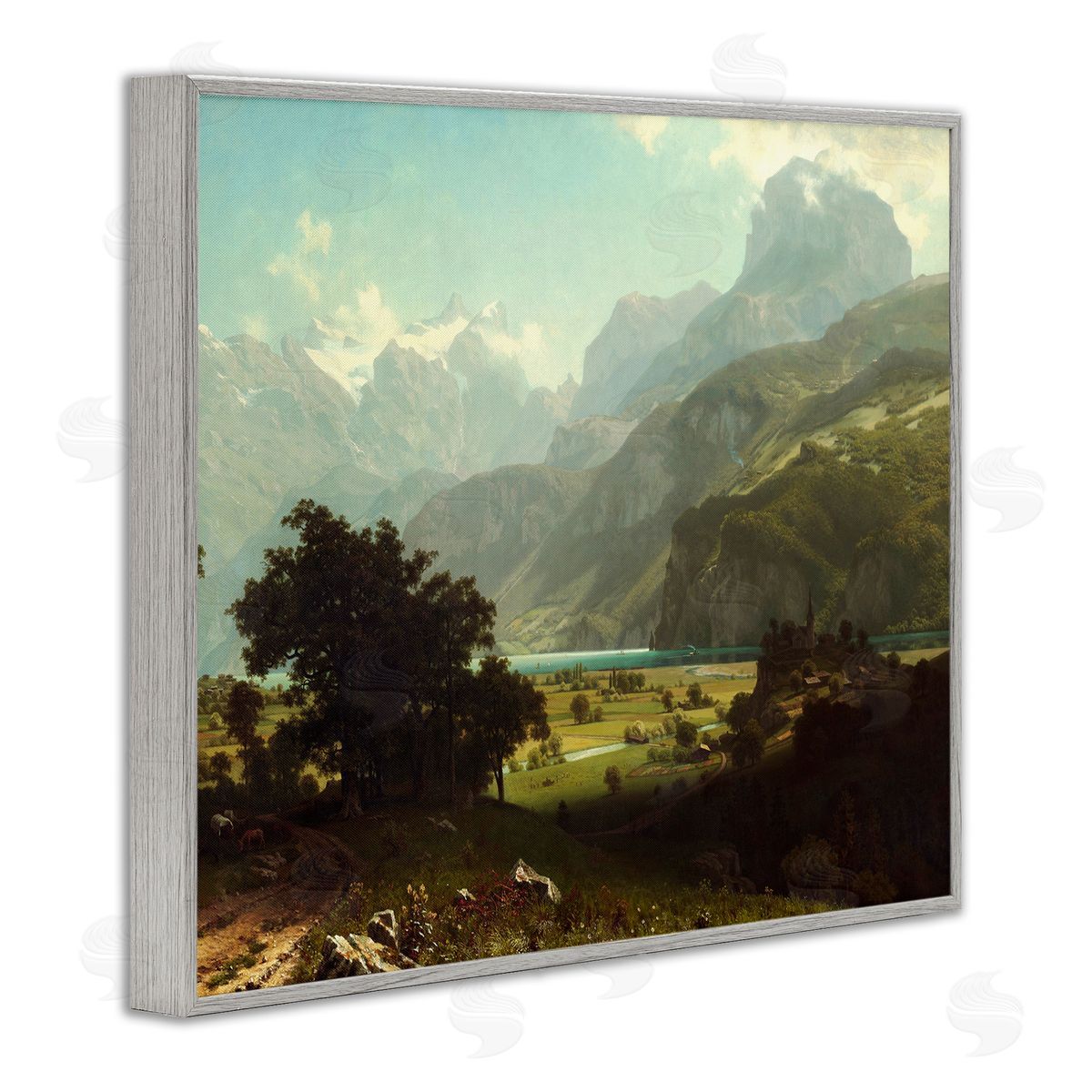one1000paintings Lake Lucern Albert Bierstadt Classic Fine Landscape Painting Gray Framed Giclee Wall Art Print