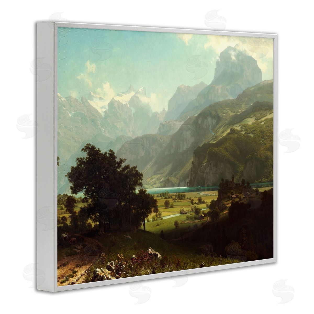 one1000paintings Lake Lucern Albert Bierstadt Classic Fine Landscape Painting White Framed Giclee Wall Art Print