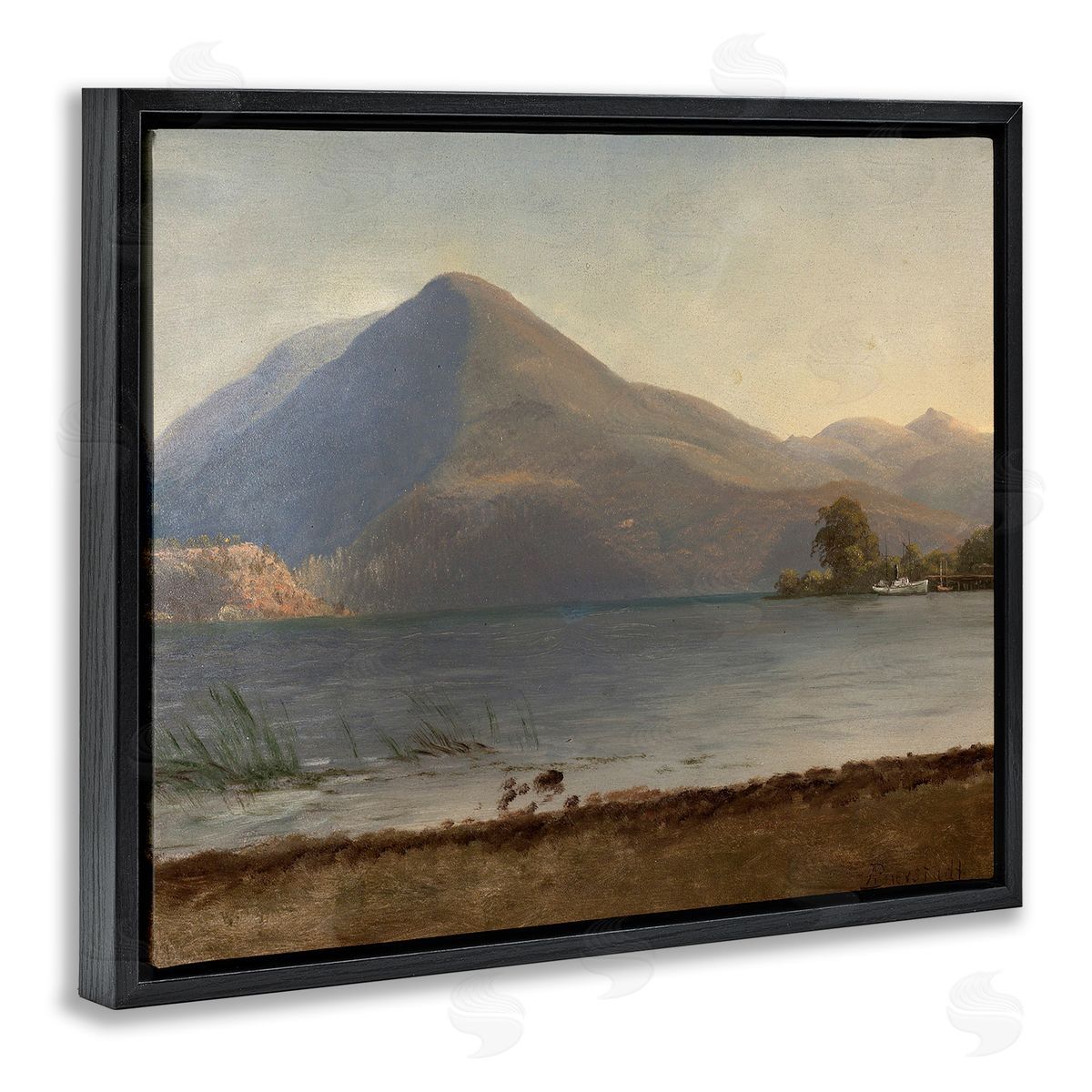 one1000paintings On the Hudson Traditional Albert Bierstadt Painting Black Floating Frame Canvas Wall Art Print