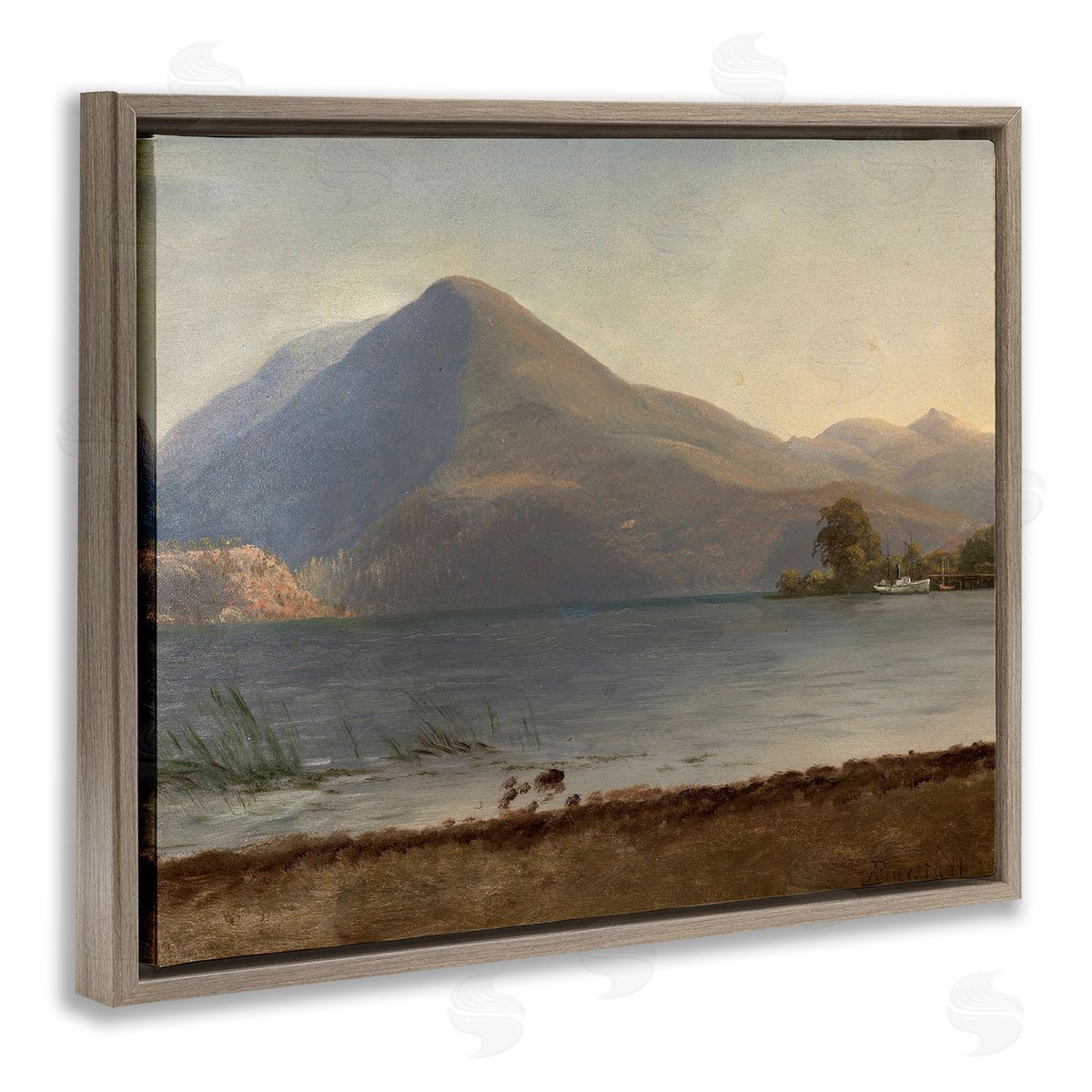 one1000paintings On the Hudson Traditional Albert Bierstadt Painting Brown Floating Frame Canvas Wall Art Print