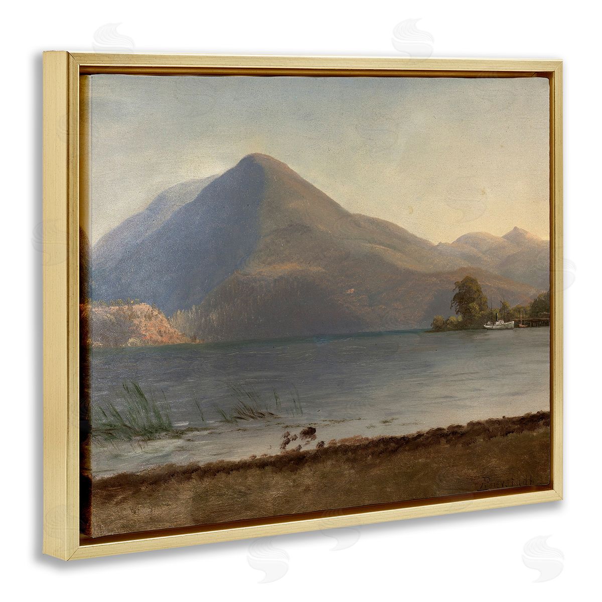 one1000paintings On the Hudson Traditional Albert Bierstadt Painting Gold Floating Frame Canvas Wall Art Print