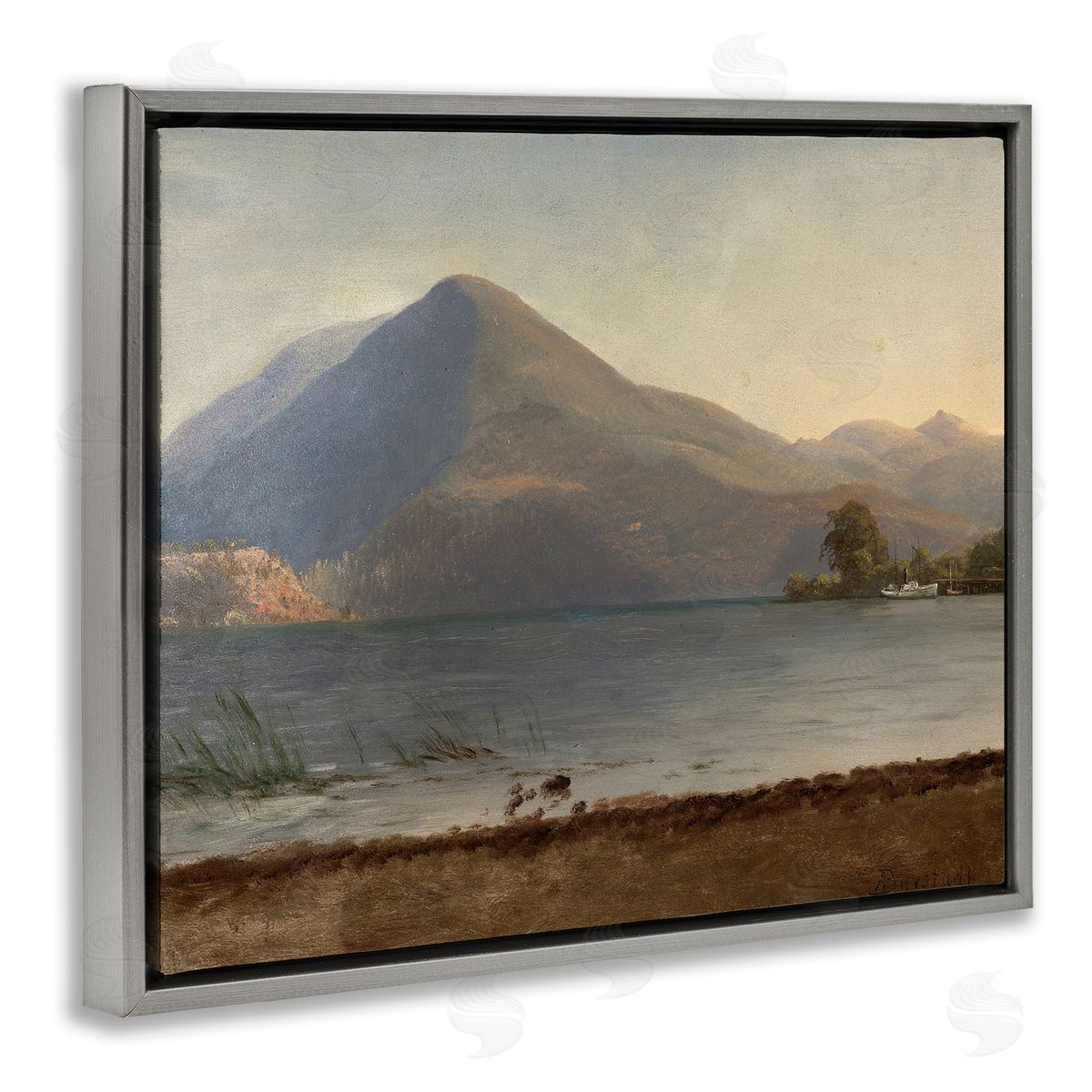one1000paintings On the Hudson Traditional Albert Bierstadt Painting Gray Floating Frame Canvas Wall Art Print