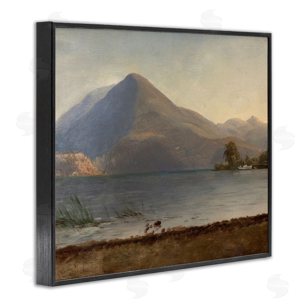one1000paintings On the Hudson Traditional Albert Bierstadt Painting Black Framed Giclee Wall Art Print