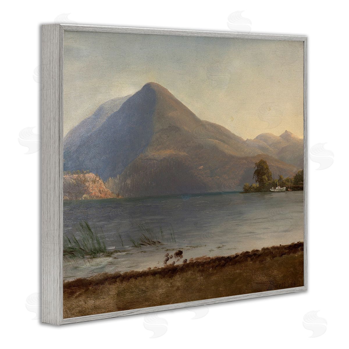 one1000paintings On the Hudson Traditional Albert Bierstadt Painting Gray Framed Giclee Wall Art Print