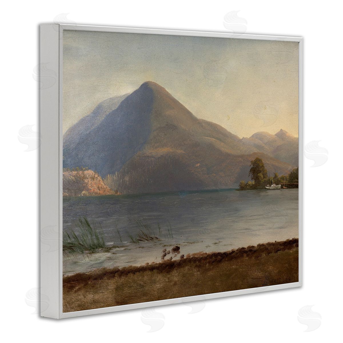 one1000paintings On the Hudson Traditional Albert Bierstadt Painting White Framed Giclee Wall Art Print