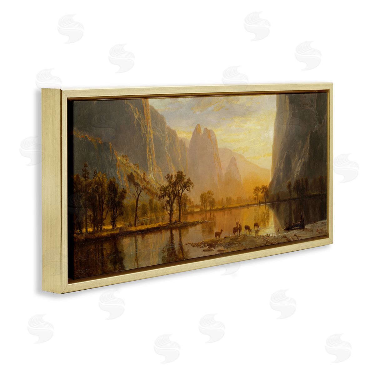 Yosemite Valley Classic Painting Gold Floating Frame Canvas Wall Art, Home Decor by one1000paintings