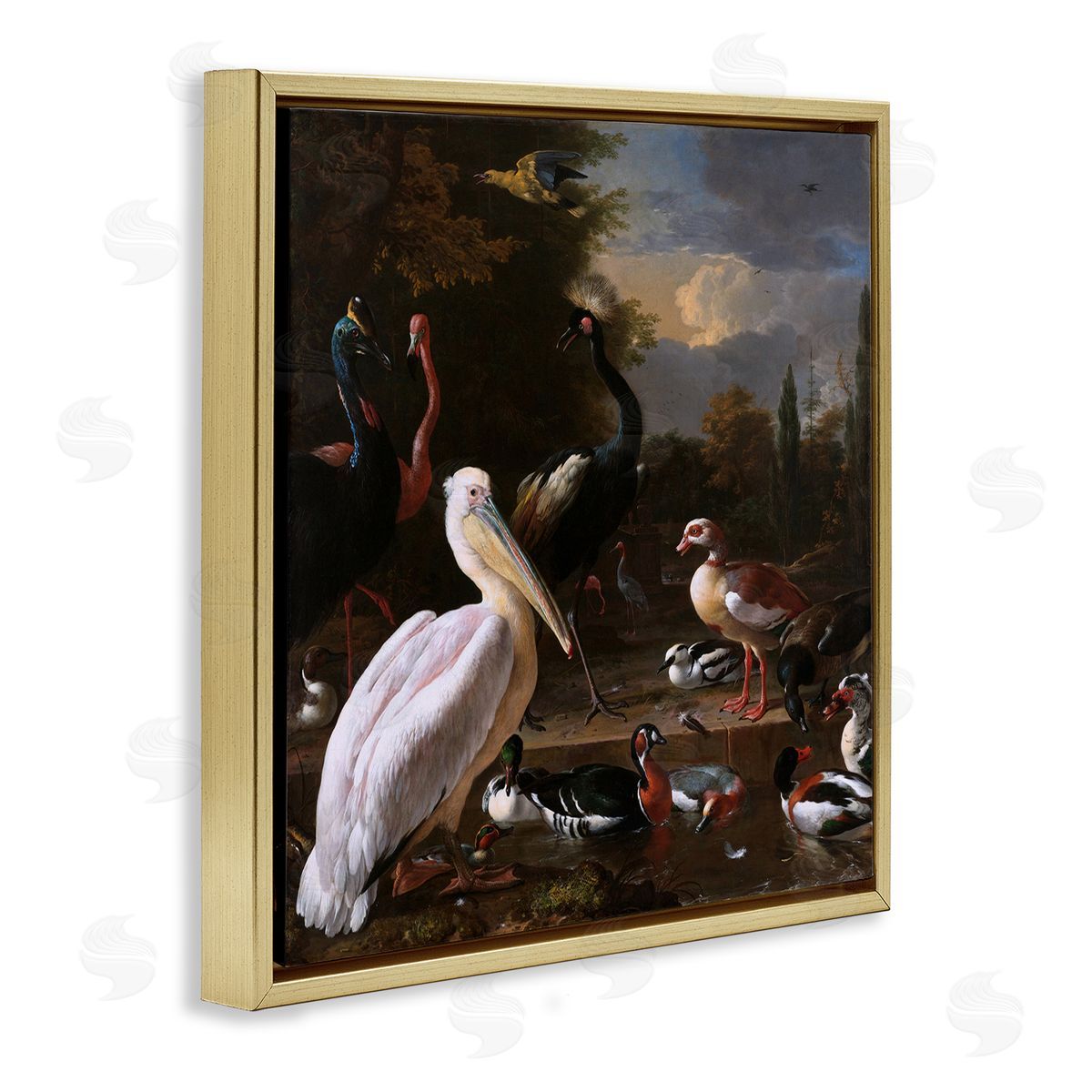 one1000paintings Pelican and Other Birds Melchior d'Hondecoeter Painting Gold Floating Frame Canvas Wall Art Print