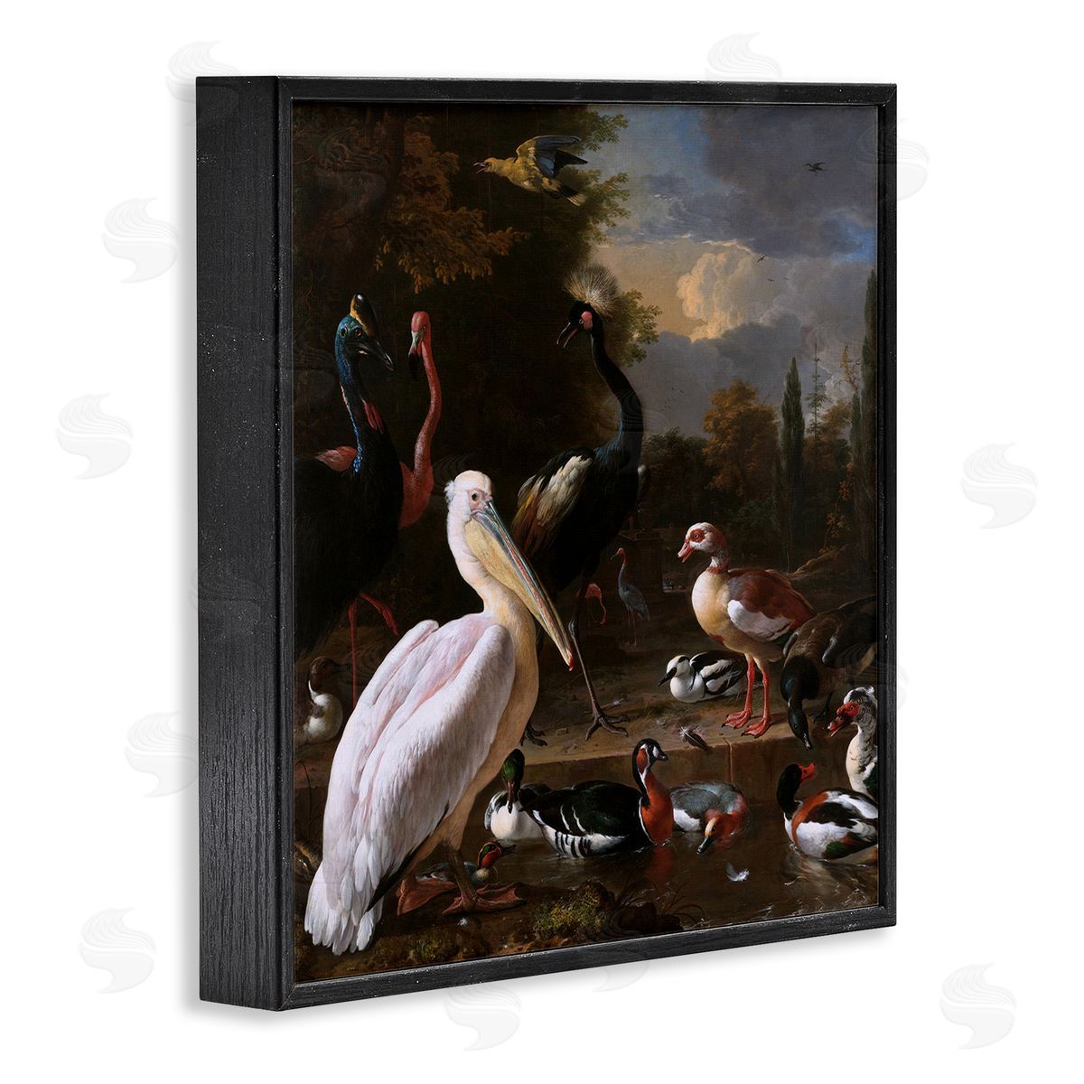 one1000paintings Pelican and Other Birds Melchior d'Hondecoeter Painting Black Framed Glicee Wall Art Print