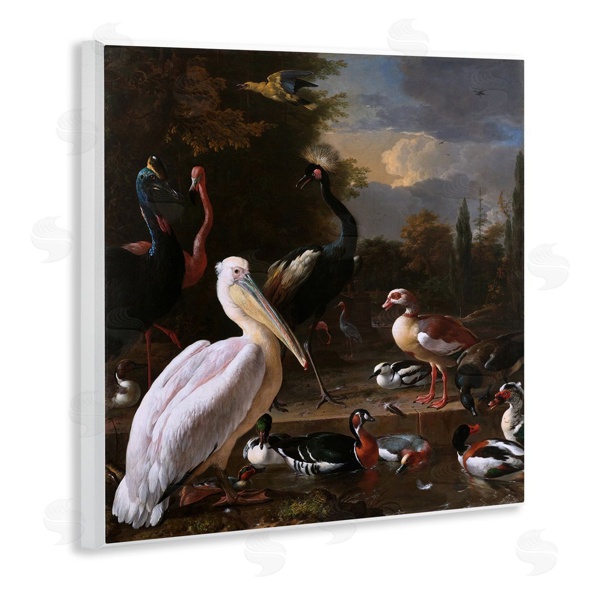 one1000paintings Pelican and Other Birds Melchior d'Hondecoeter Painting Wooden Wall Plaque Art Print
