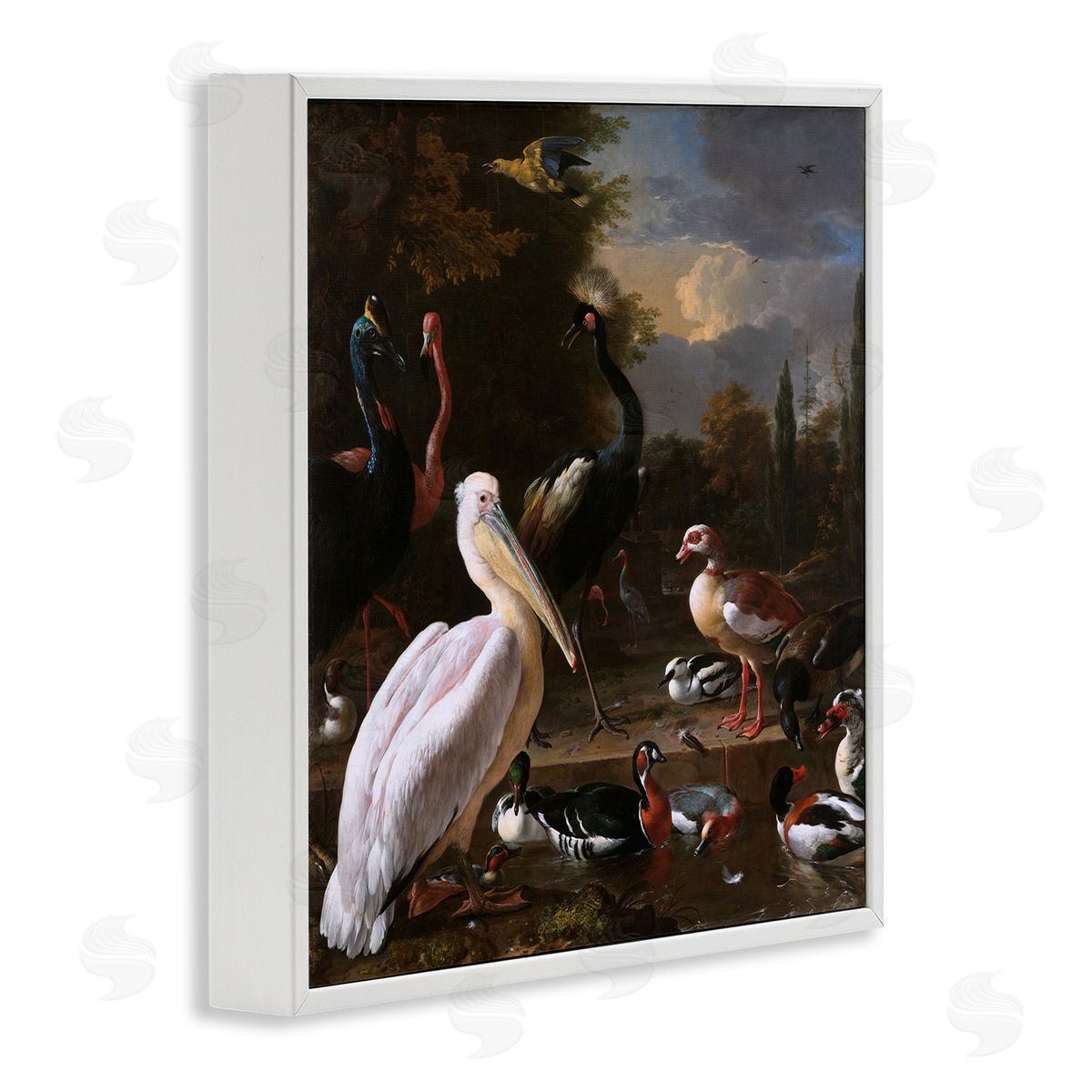 one1000paintings Pelican and Other Birds Melchior d'Hondecoeter Painting White Framed Glicee Wall Art Print