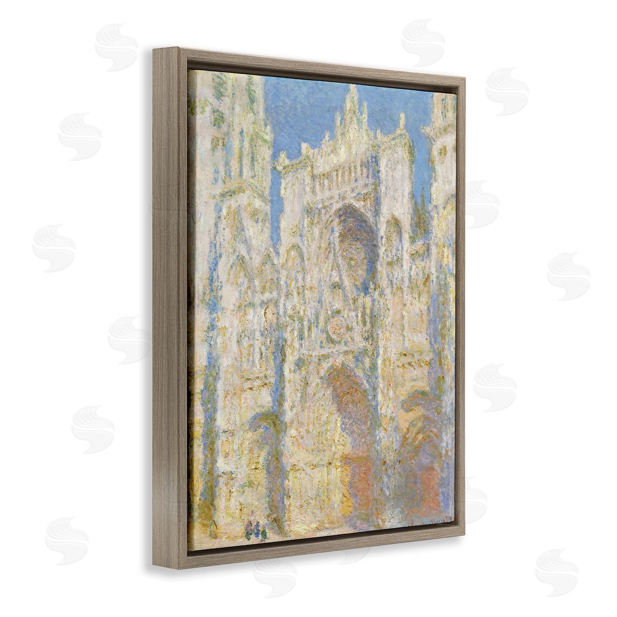 one1000paintings Rouen Cathedral, West Facade Sunlight Claude Monet Painting Brown Floating Frame Canvas Wall Art Print