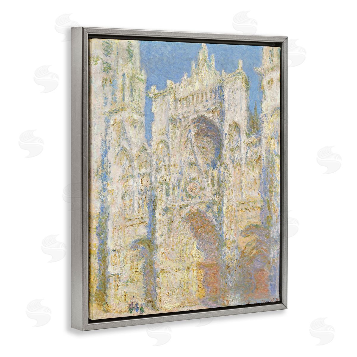 one1000paintings Rouen Cathedral, West Facade Sunlight Claude Monet Painting Gray Floating Frame Canvas Wall Art Print