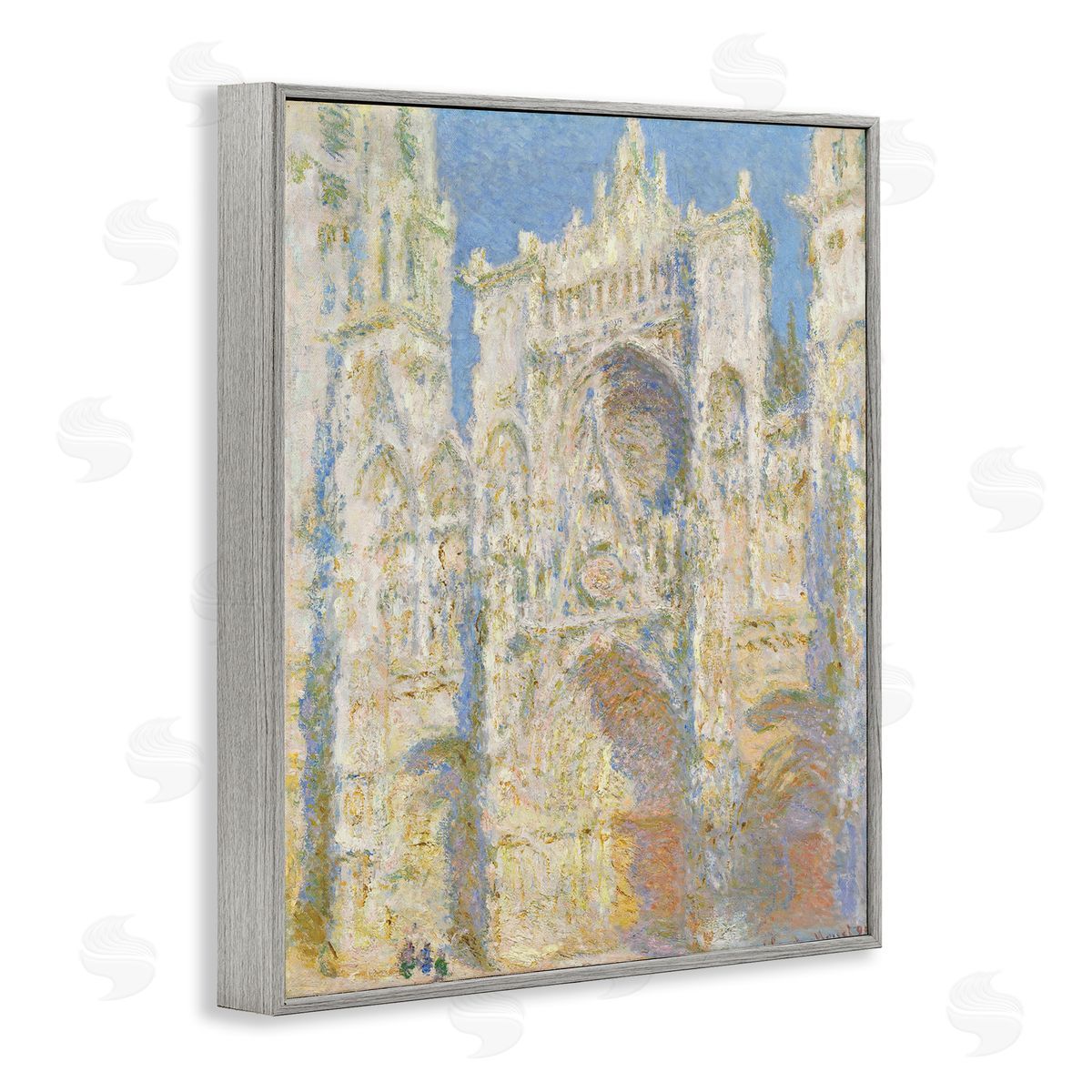 one1000paintings Rouen Cathedral, West Facade Sunlight Claude Monet Painting Gray Framed Giclee Wall Art Print