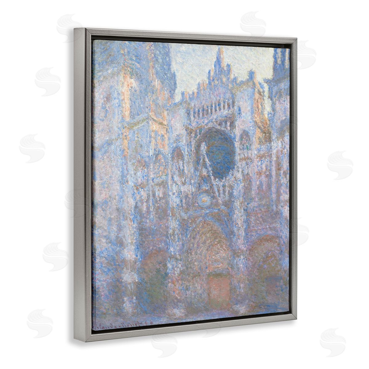 one1000paintings Rouen Cathedral West Facade Classic Claude Monet Painting Gray Floating Frame Canvas Wall Art Print