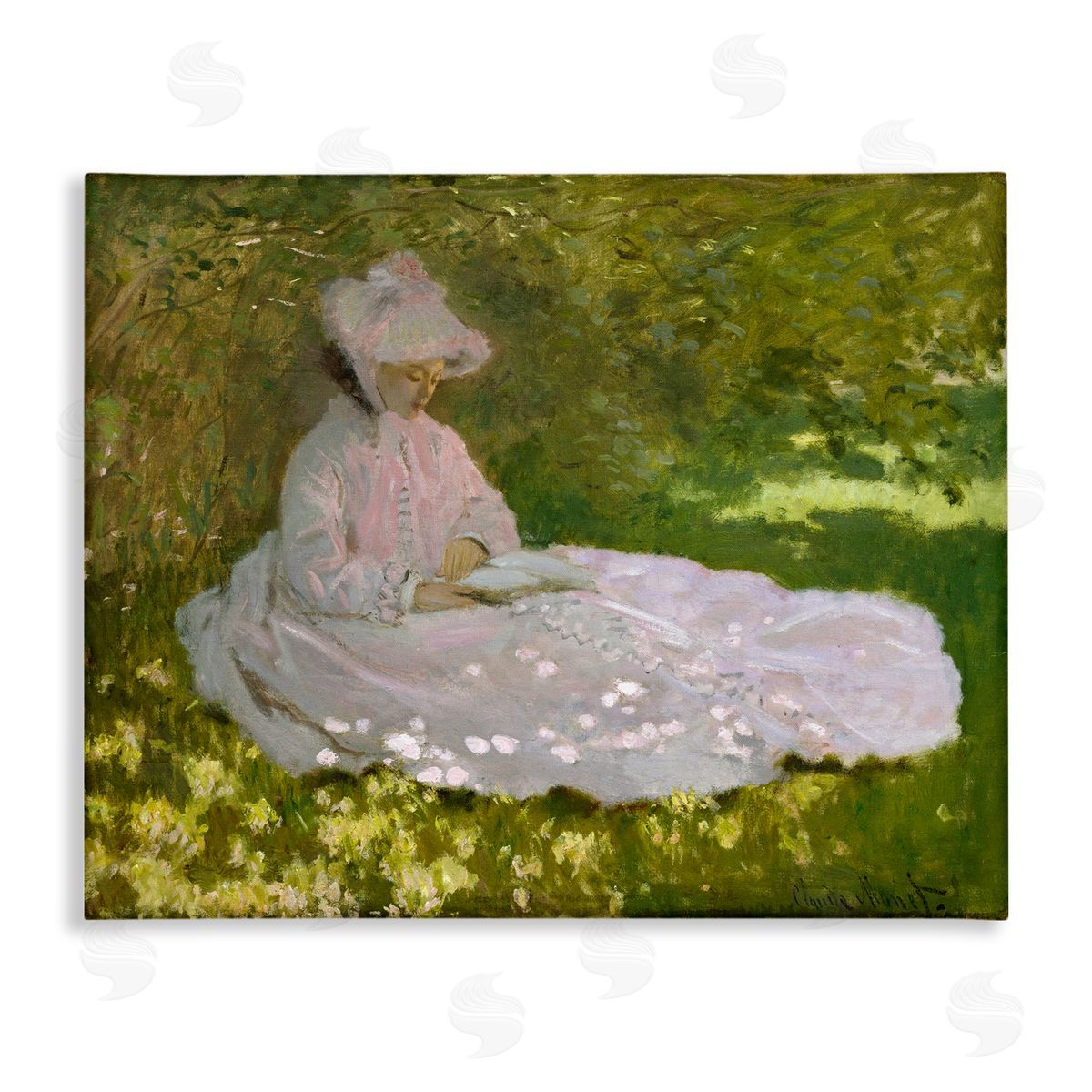 one1000paintings Springtime Classic Claude Monet Painting Female Portrait Stretched Canvas Wall Art Print